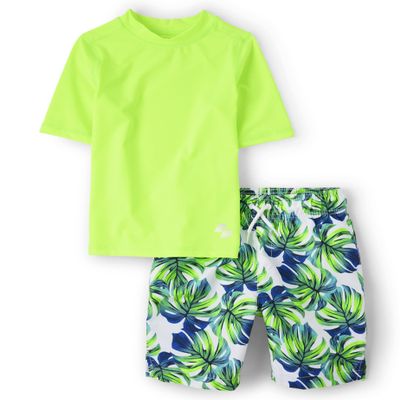 The Children's Place,Short Sleeve Rash Guard and Bottoms,boys,Leaf Green,Small