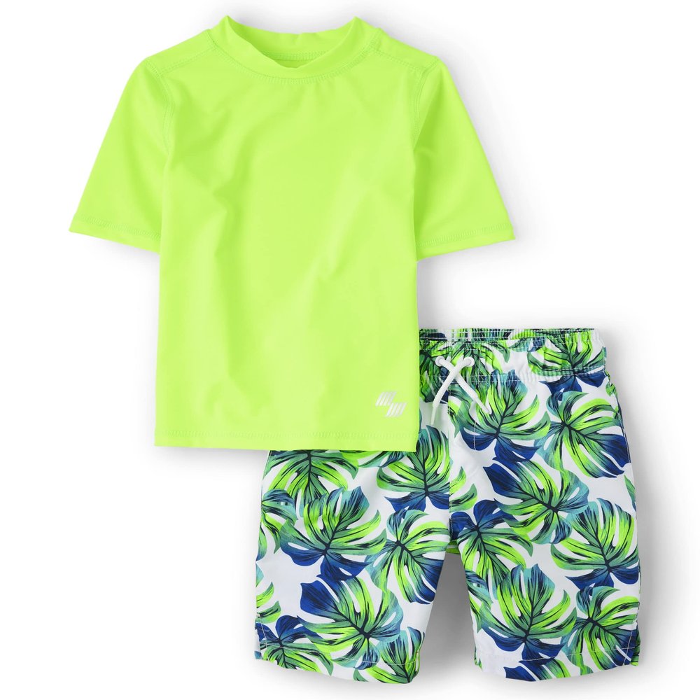 The Children's Place,Short Sleeve Rash Guard and Bottoms,boys,Leaf Green,Small