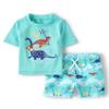 The Children's Place Boys' and Toddler Swim Trunk and Short Sleeve Rashguard 2-Piece Set, Dino Beach Day, 6-9 Months view 1