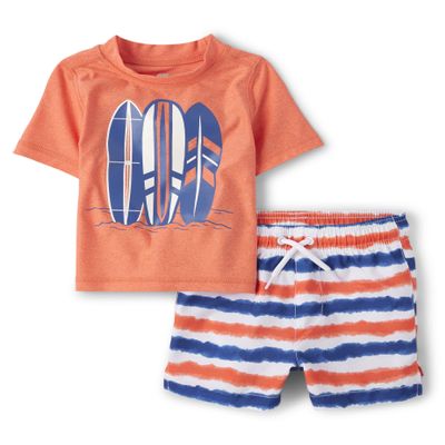 The Children's Place,And Toddler Boys Short Sleeve Rashguard Swimsuit,Baby-Boys,Blood Orange,9-12 Months