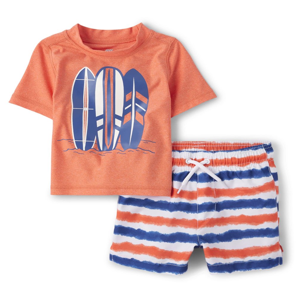 The Children's Place,And Toddler Boys Short Sleeve Rashguard Swimsuit,Baby-Boys,Blood Orange,9-12 Months