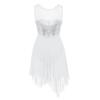 YiZYiF Women's Adult Sequins Lyrical Dance Costume Asymmetric High-Low Contemporary Dancing Dress White A Large view 1