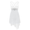 YiZYiF Women's Adult Sequins Lyrical Dance Costume Asymmetric High-Low Contemporary Dancing Dress White A Large view 2