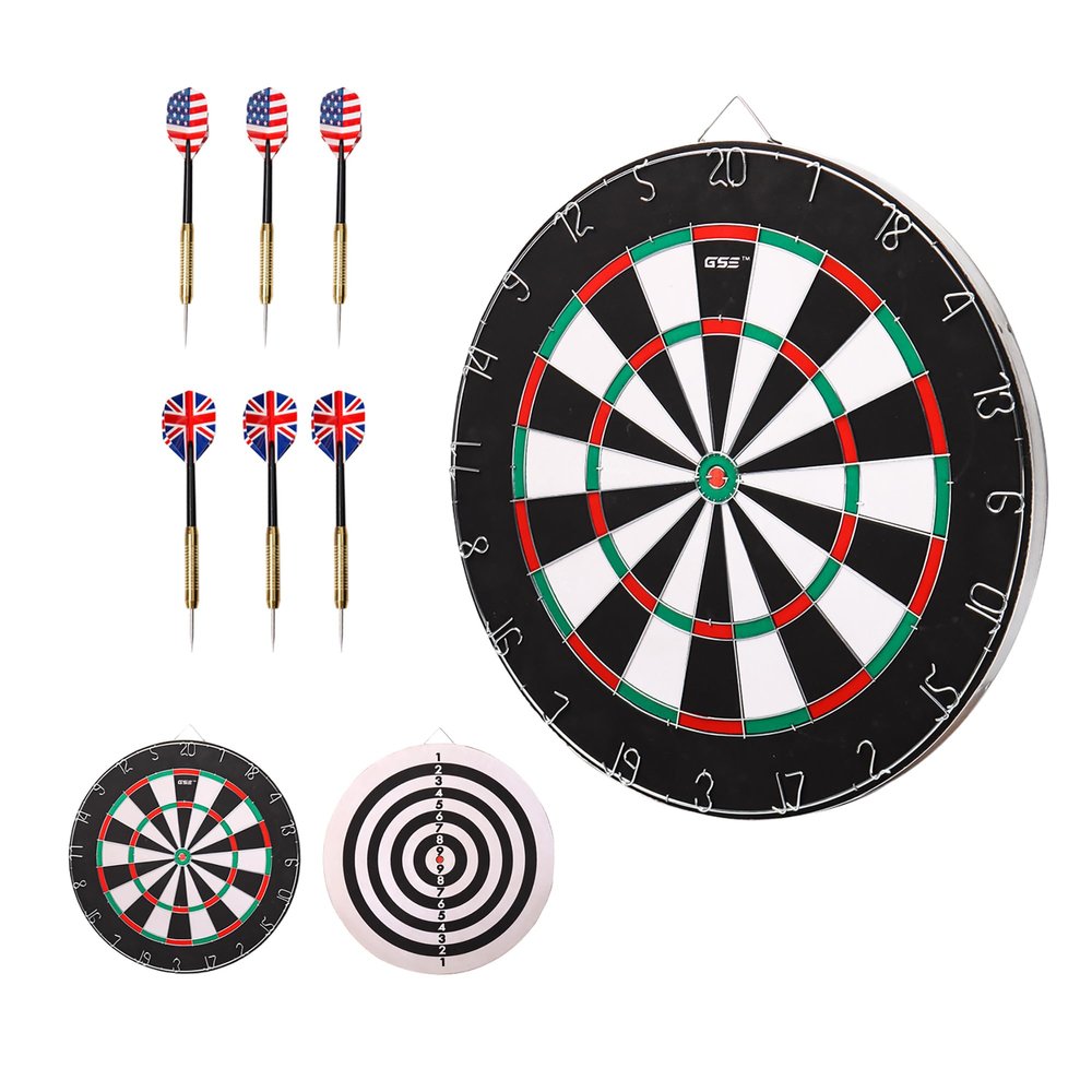 GSE Games & Sports Expert 18"x1" 2-in-1 Flocking Dartboard Game Set with Six 17G Steel Tip Darts. Bullseye and Dart Board Games Set