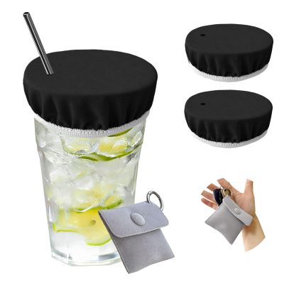 Drink Covers, Reusable Drink Cover, Cup Cover with Straw Hole(Black)