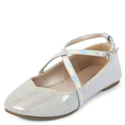 The Children's Place,and Toddler Girls Ballet Flats,Silver,10 Years