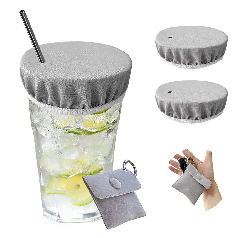 Drink Covers, Reusable Drink Cover, Cup Cover with Straw Hole(Grey)