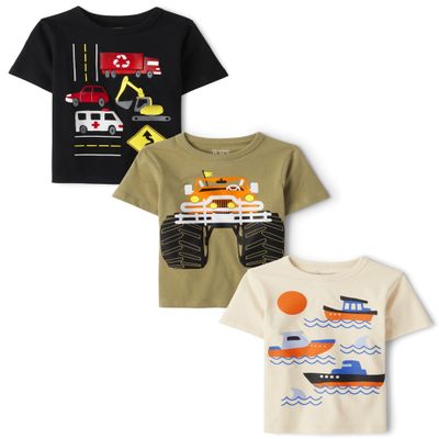 The Children's Place,Baby-Boys,and Toddler Vehicle Short Sleeve Graphic T-Shirts,multipacks,Rescue Cars/Firetruck/Ambulance 3-Pack,3T