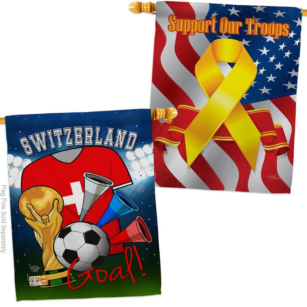 FIFA World Cup Swiss Flags Support Our Troops Banner Pack Wall Art Flag Room Decorations Indoor Outdoor Tapestry Yard Signs Team Qatar Trophy Soccer Game Football Gifts Made In USA