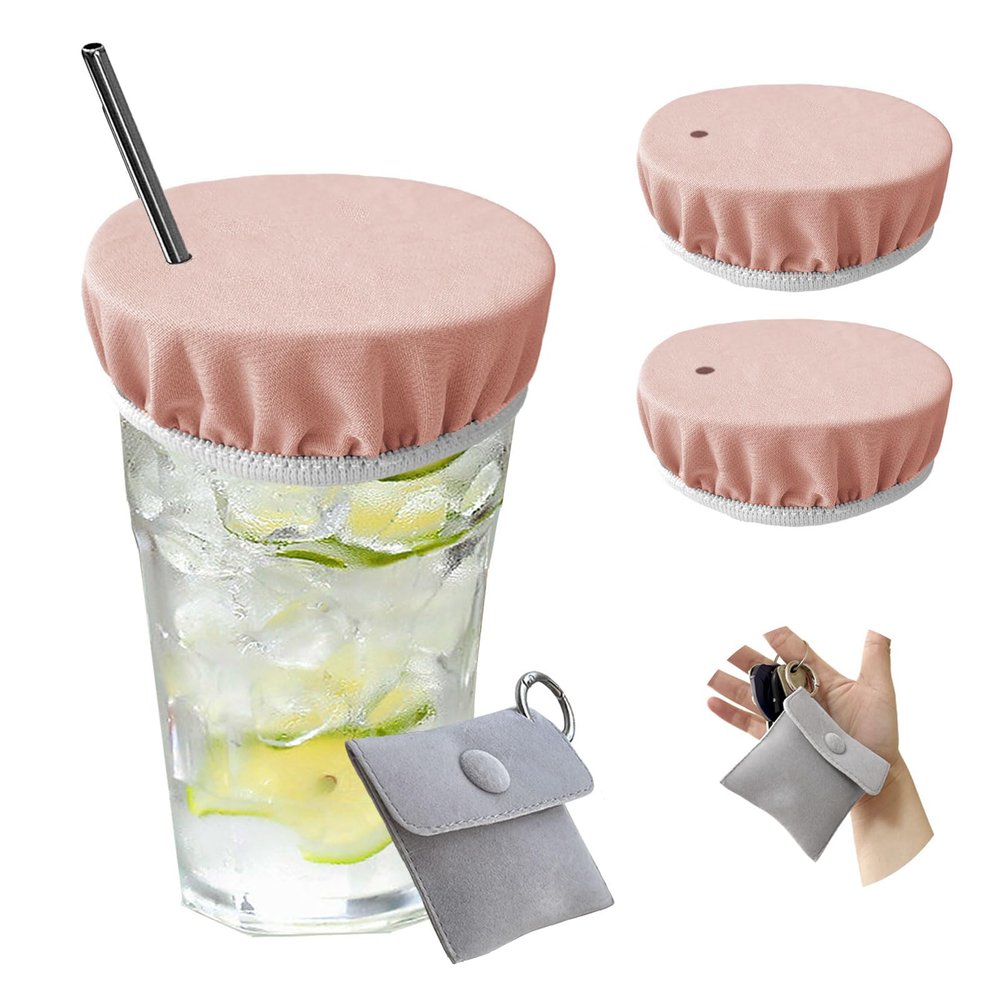 Drink Covers, Reusable Drink Cover, Cup Cover with Straw Hole(Pink)
