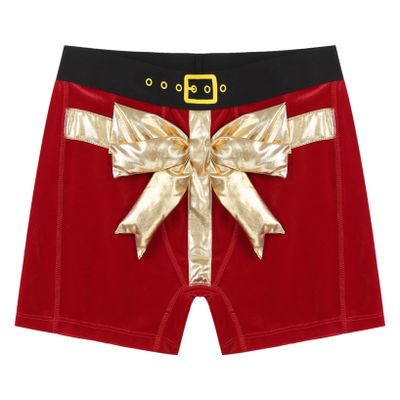 LiiYii Men's Santa Claus Boxers Sexy Christmas Outfits Velvet Boxer Briefs Holiday Lingerie Underwear Red X-Large