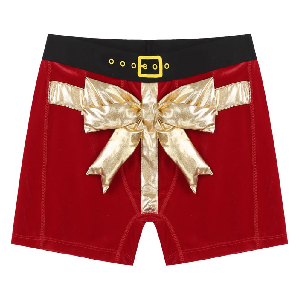 LiiYii Men's Santa Claus Boxers Sexy Christmas Outfits Velvet Boxer Briefs Holiday Lingerie Underwear Red X-Large