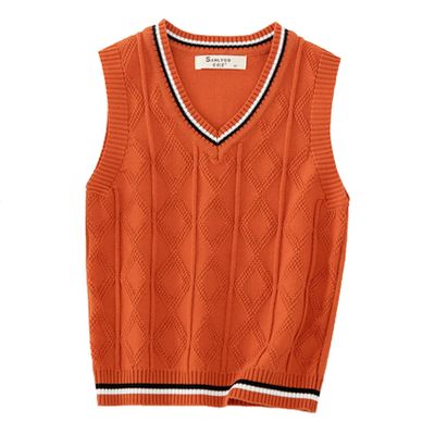 Miaeowve Kids Boys Girls Unisex Sleeveless Sweater Vest Pullover Knitted Jumper Student School Uniform Orange 5-6 Years