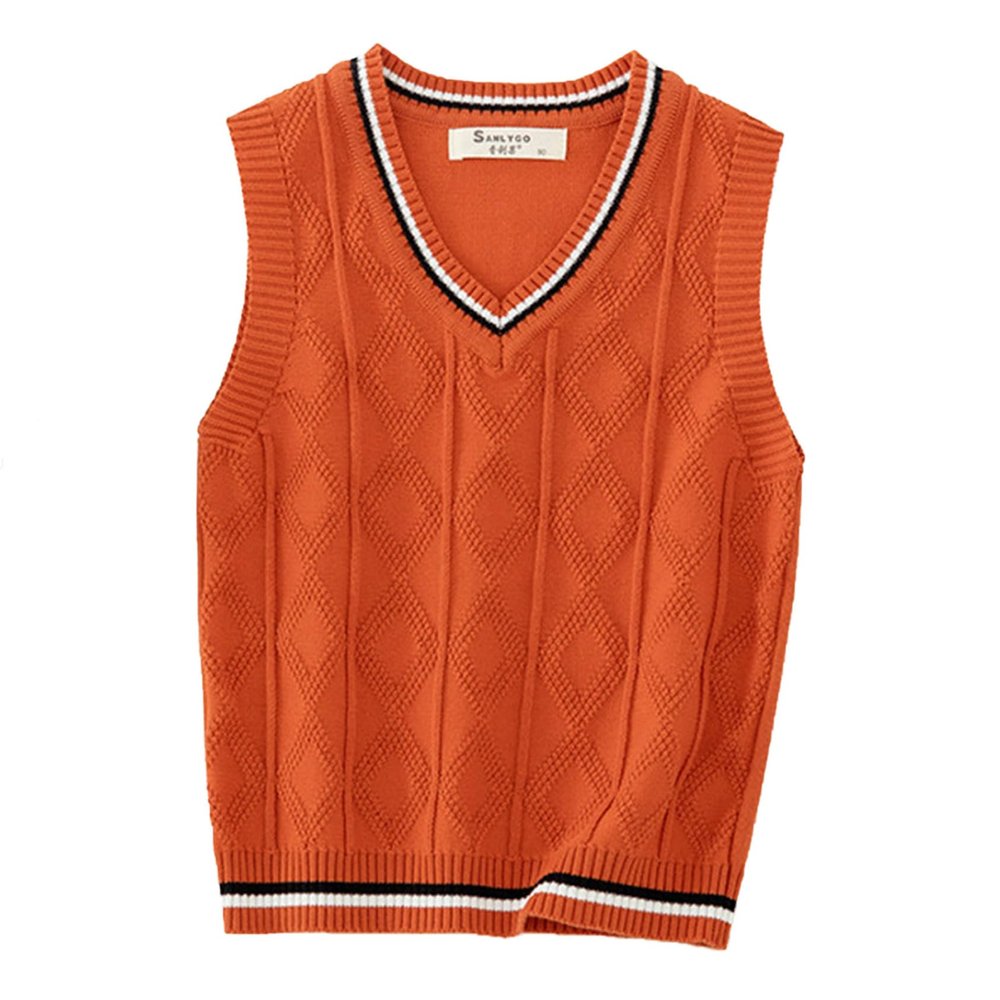 Miaeowve Kids Boys Girls Unisex Sleeveless Sweater Vest Pullover Knitted Jumper Student School Uniform Orange 5-6 Years