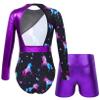 Hansber Big Girls Athletic Biketard Metallic Cutout Back Gymnastics Leotard with Shorts Dance Outfit Purple 14 Years view 2