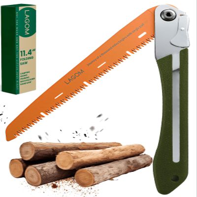 LAGOM Folding Camp Saw for Cutting Branches, 11.4" Straight Blade | SK5 Steel, Ergonomic Handle, One-Hand Use, Secure Lock | Foldable Pruning Tool for Camping, Gardening, Survival, Kayaking, Outdoors