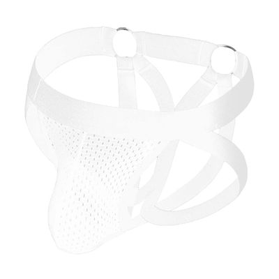 ABAFIP Men Jockstraps Athletic Supporter Jock Straps Underwear Low Waist Mesh Breathable Spandex Hollow Cutout Rave Underpants White-cutout XX-Large