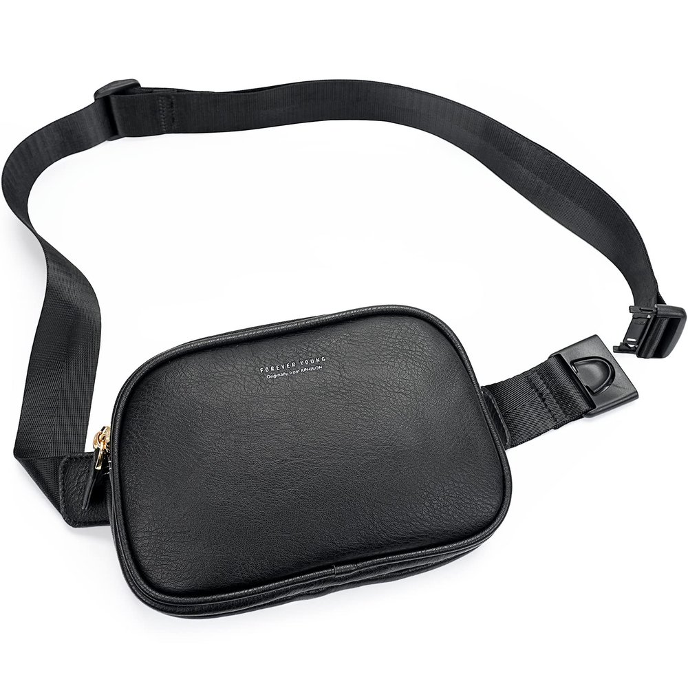 APHISON Fanny Packs for Women Belt Bag Crossbody Bags for Women Mini Everywhere Fashion Waist Bag Vegan Leather Purse with Adjustable Strap Black