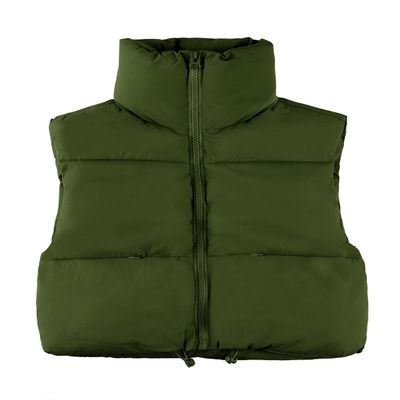 UANEO Cropped Puffer Vest Women Zip Up Stand Collar Sleeveless Padded Crop Puffy Vests (ArmyGreen-S)
