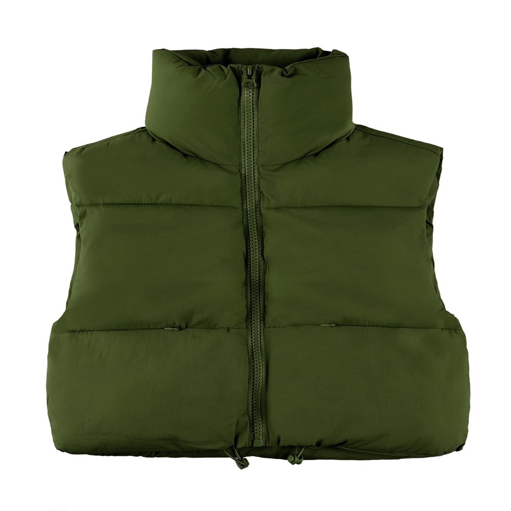 UANEO Cropped Puffer Vest Women Zip Up Stand Collar Sleeveless Padded Crop Puffy Vests (ArmyGreen-S)