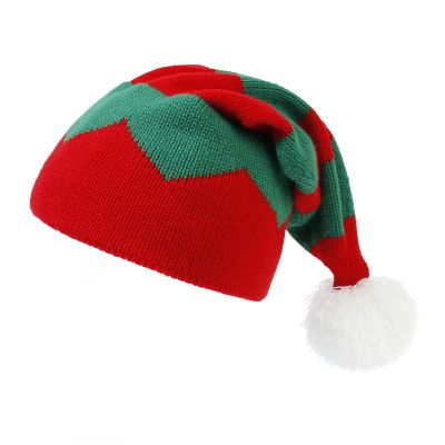 Santa Hat Christmas Striped Warm Knit Cap for Adult Kids Pom Beanie Hat Mother Unisex Baby Crochet Hat Holiday Party Supplies (Red edge, Adult)