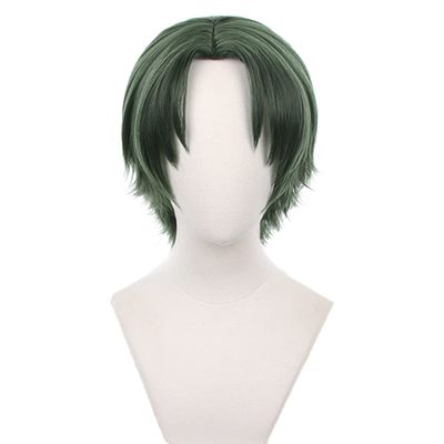 XiongXiongLe Halloween Anime Role Cosplay Men Costume Dark Green Short High Temperature Wire Hair Replacement Wigs for Adult Cos Party Festival Halloween Christmas