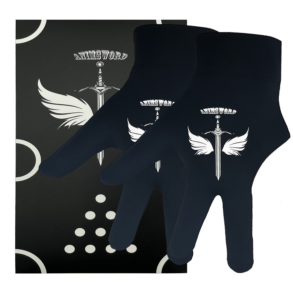 ANIMSWORD 2 Piece/Set Breathable and Comfortable Billiard Pool Gloves Fits on Left Hand for Snooker Cue Sport Glove.