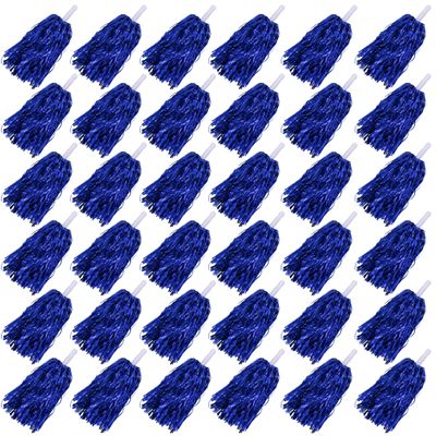 36PCS Cheerleading Pom Poms Metallic Foil Plastic Pom Poms with Baton Handle for Game Sports Squads Dancing Party Football Basketball Club Spirit Sports Stage Performance Celebration (Blue)