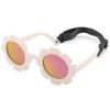 Bouryo Flexible Baby Polarized Flower Sunglasses with Strap Bendable Frame for Infant Boys Girls Ages 0-24 Months (A1 Matte White/Purple Red Mirror) view 1