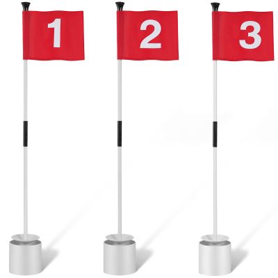 Lewtemi 3 Pcs Golf Flagstick Mini, Putting Green Flag for Yard, All 3 Feet, Detachable Golf Hole Cup, Portable 2 Section Fiberglass Sticks and Flag for Driving Range Backyard Gifts Idea