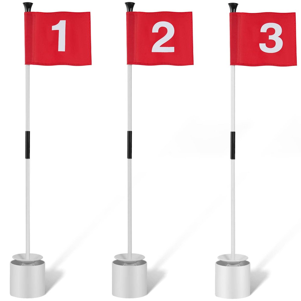 Lewtemi 3 Pcs Golf Flagstick Mini, Putting Green Flag for Yard, All 3 Feet, Detachable Golf Hole Cup, Portable 2 Section Fiberglass Sticks and Flag for Driving Range Backyard Gifts Idea