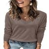 Arach&Cloz Women's Fall Tops 2025 Fashion Trendy V Neck Long Sleeve Shirts Dressy Blouses Knitted Casual Pullover Sweater Ladies Clothes Teacher Outfits Nutmeg M view 3