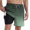 zeetoo Mens Swim Trunks with Compression Liner 5.5" Inseam Shorts Bathing Suit Quick Dry Swimsuit Gradient-Olive L view 1