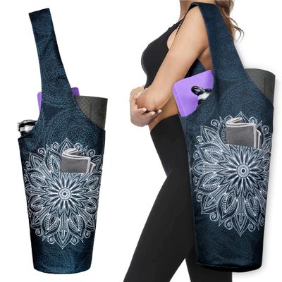 Yoga Mat Bag - Long Tote with Pockets - Holds More Yoga Accessories Carrier- Bag Fit Most Size Mats - Mandala Black