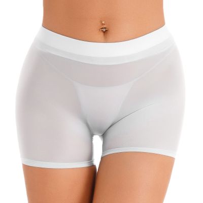 Hularka Women's See Through Underwear Boy Shorts Panties Stretch Low Rise Boxer Briefs Breathable Underpants White One Size