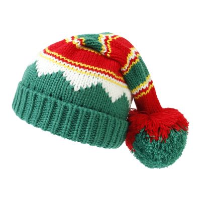 SSPalu Unisex Adults Kids Santa Hat Christmas Striped Warm Knit Cap Pom Beanie Hat Mother Crochet Holiday Party Supplies (Green)