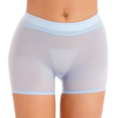 Hularka Women's See Through Underwear Boy Shorts Panties Stretch Low Rise Boxer Briefs Breathable Underpants Light Blue One Size