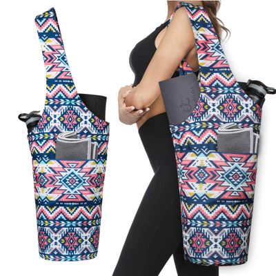 Boho Yoga Mat Bag with Large Size Pocket and Zipper Pocket Tribal Tote Sling Carrier Yoga Bag Fit Most Size Mats - Holds More Yoga Accessories