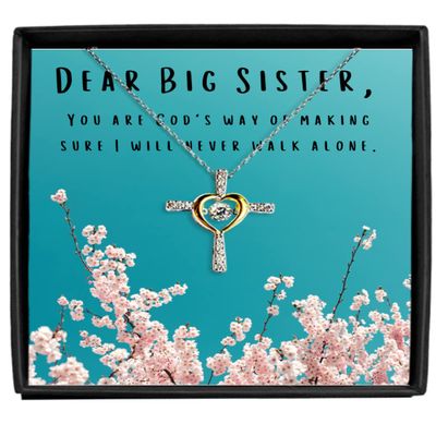 Cross Dancing Necklace Luxury Box Deart Big Sister necklace, Gold necklace Best Gift for sister, sister in law, unbiological sister, sister by hear