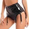 Moily Womens High Waist Shiny Leather Mini Pencil Skirt Suspenders Stretch Bodycon with Garter Belt Black Small view 2