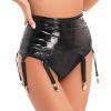 Moily Womens High Waist Shiny Leather Mini Pencil Skirt Suspenders Stretch Bodycon with Garter Belt Black Small view 3