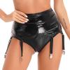Moily Womens High Waist Shiny Leather Mini Pencil Skirt Suspenders Stretch Bodycon with Garter Belt Black Small view 4