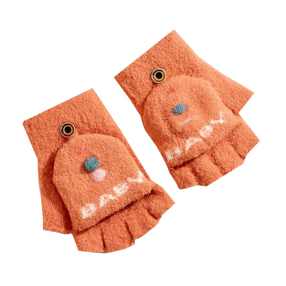 Toddler Clamshell Gloves Girls Half Finger Cute Winter Thickened Warm Baby Cartoon Dark Gloves (B, One Size)