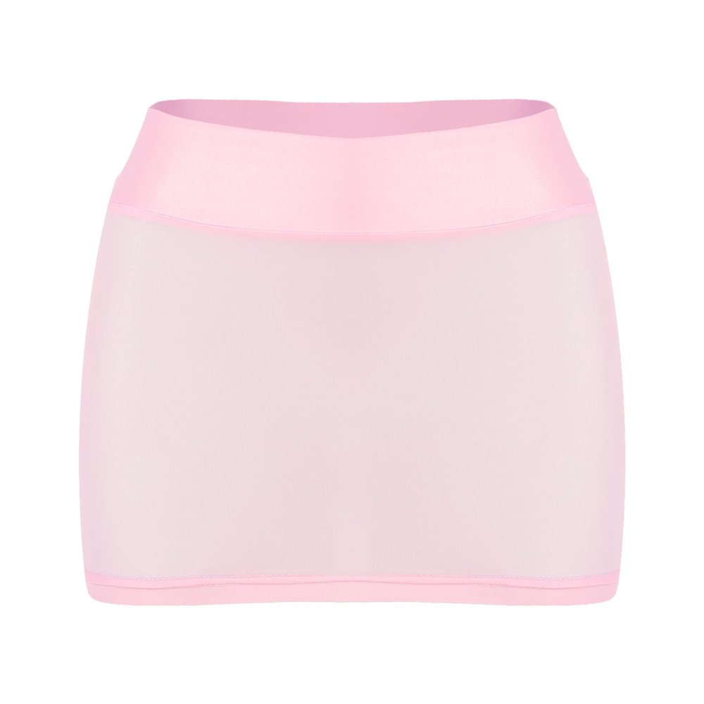 Linjinx Women's Oil Shiny Mini Skirt Gloosy Tight Low Waist Package Hip See Through Micro Skirt Type A Pink One Size