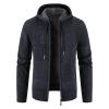 JEsilunmaMY Men's Hoodie Knitted Cardigan Sweater Zipper Long Sleeve Drawstring Hooded Sweaters Slim Fit Fleece Lined Outwear (Dark Blue,Large) view 1