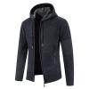 JEsilunmaMY Men's Hoodie Knitted Cardigan Sweater Zipper Long Sleeve Drawstring Hooded Sweaters Slim Fit Fleece Lined Outwear (Dark Blue,Large) view 2