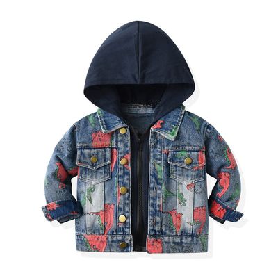 Baby Jean Jacket Infant Newborn Denim Jackets Coat Cowboy Outwear Toddler 1st Christmas Outfit Photoshoot Kids Girls Boys Fall Outfits Winter Hoodie Infant Coats Clothes Black Dinosaur 18-24 Months