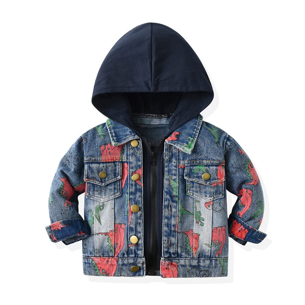 Baby Jean Jacket Infant Newborn Denim Jackets Coat Cowboy Outwear Toddler 1st Christmas Outfit Photoshoot Kids Girls Boys Fall Outfits Winter Hoodie Infant Coats Clothes Black Dinosaur 18-24 Months