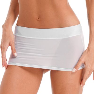 Linjinx Women's Oil Shiny Mini Skirt Gloosy Tight Low Waist Package Hip See Through Micro Skirt Type A White One Size