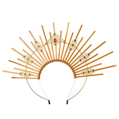 BLESSUME Goddess Gold Spike Halo Crown Headpiece NYLON ZIP TIE Wedding Bride Hair Band Tiara